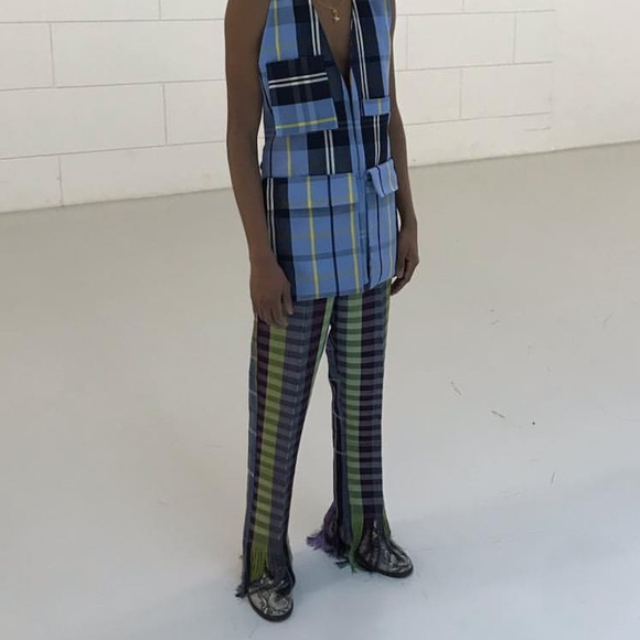 Kenneth Ize XS woven plaid fringe pants - Picture 3 of 7